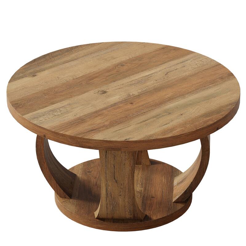 Round Coffee Table, 2-Tier Coffee Table with Storage, Wooden Center Table for Living Room, Apartment, Small Space