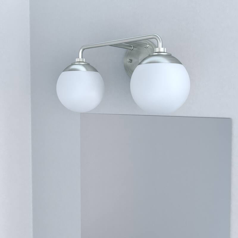 Hunter Hepburn 2 Light Vanity Wall Light, Damp Rated - Vintage, Mid-Century Modern, Glam - Brushed Nickel