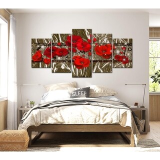 Floral Canvas Wall Art - Golden Red Poppies - 5 Pieces - Bed Bath ...