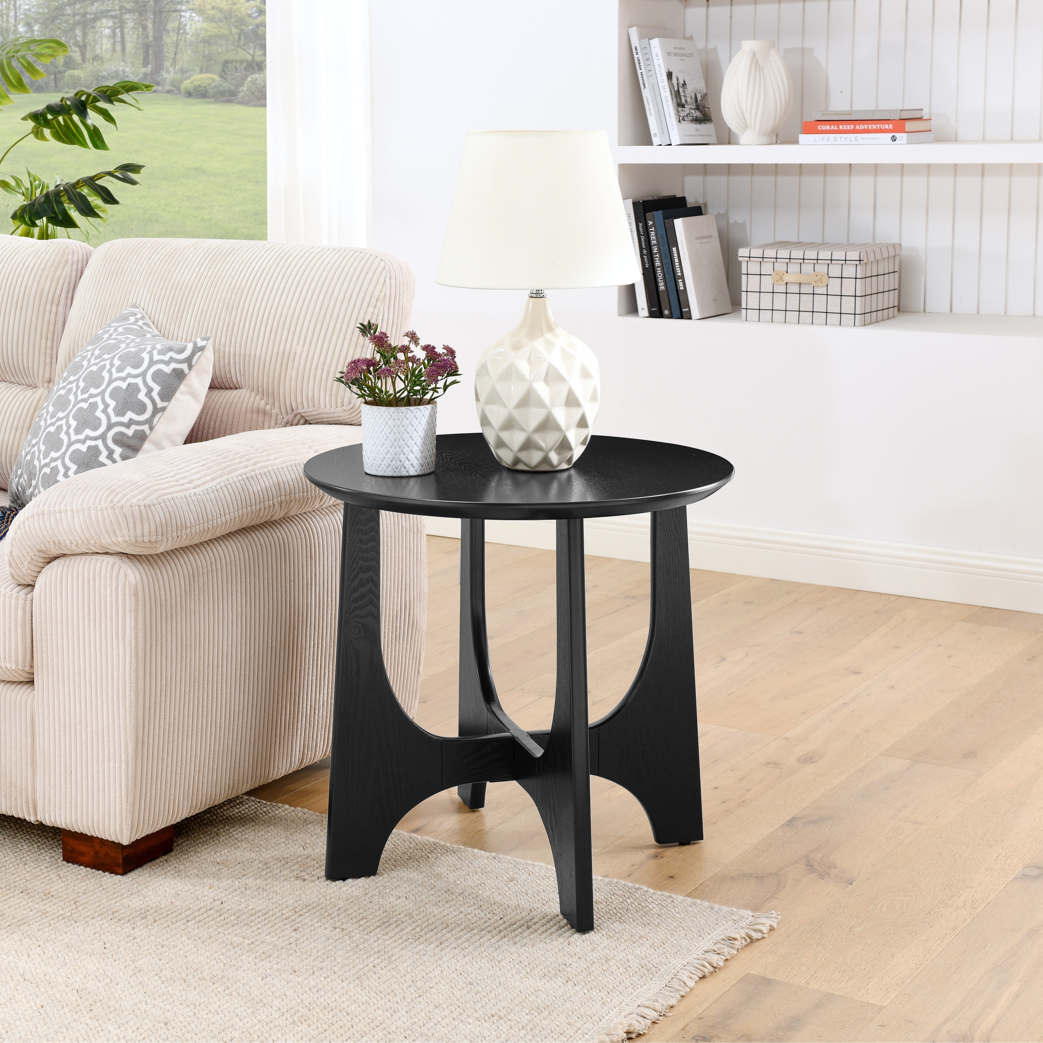 Round End Table Woodgrain Sofa Side Table Nightstand with Curved