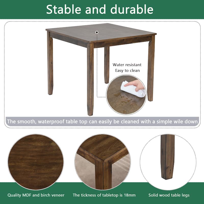 5-Piece Dining Table Set w/Square Table and 4 Upholstered X-Shaped Backrset Chair for 4 Person, Modern Style Wooden Table Set