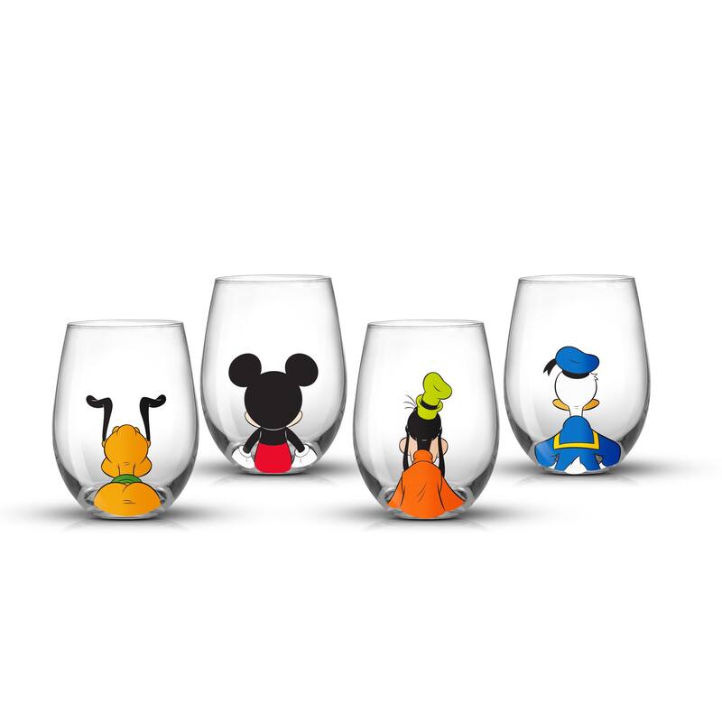 Disney Squad Mickey Mouse & Pals Looking Backwards Stemless Wine Glasses -15 oz - Set of 4 - 15 oz.