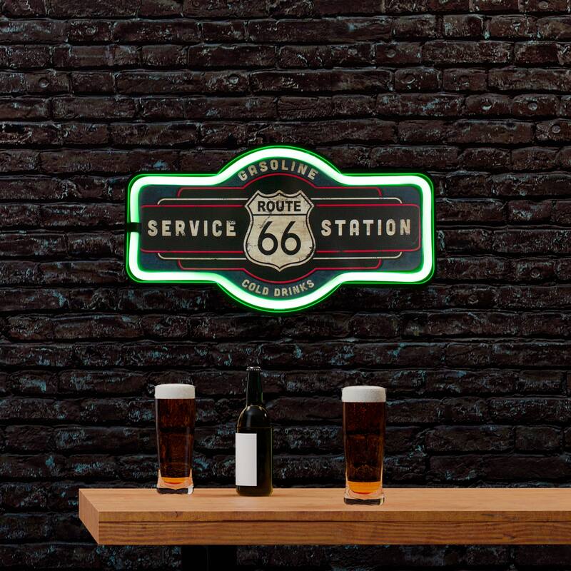 LED Lighted 'Route 66 Service Station' NEON Wall Sign