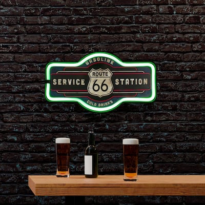 LED Lighted 'Route 66 Service Station' NEON Wall Sign