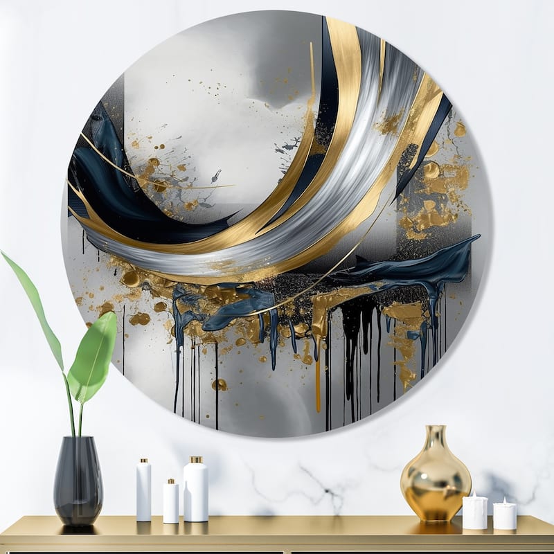Designart "Shapes And Lines Abstract Marble V" Abstract Marble Metal Round Wall Art - 36x36 - Disc of 36 Inch