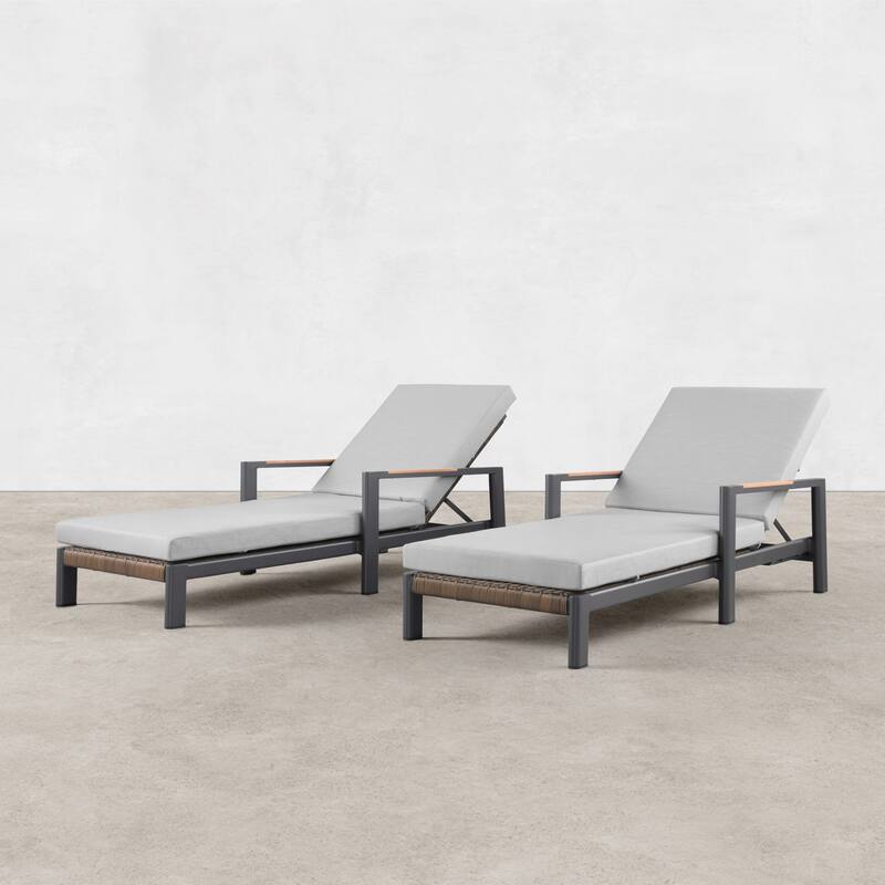 Arlo Teak & Wicker Aluminum Dual-Use Outdoor Chaise Lounge (Set of 2)