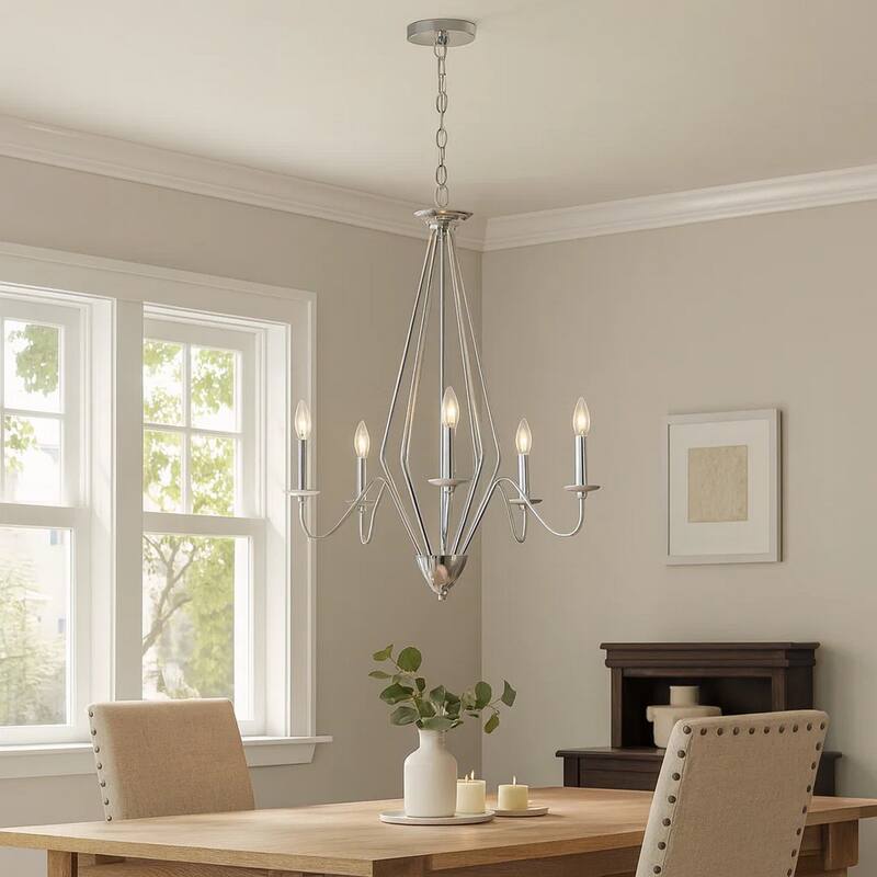 Wehy 30 Inch Chandelier w Canopy, Chrome Metal, Candelabra Design