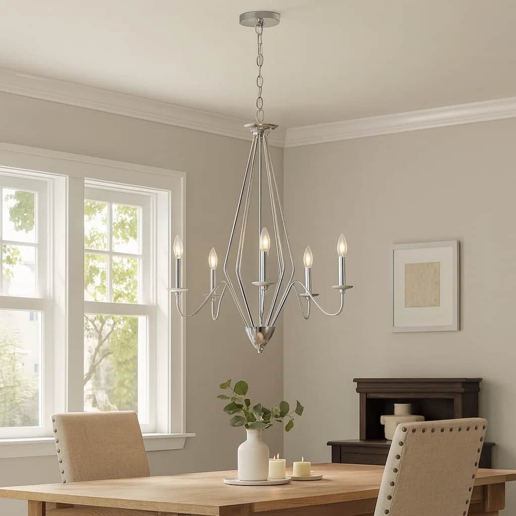 Wehy 30 Inch Chandelier w Canopy, Chrome Metal, Candelabra Design