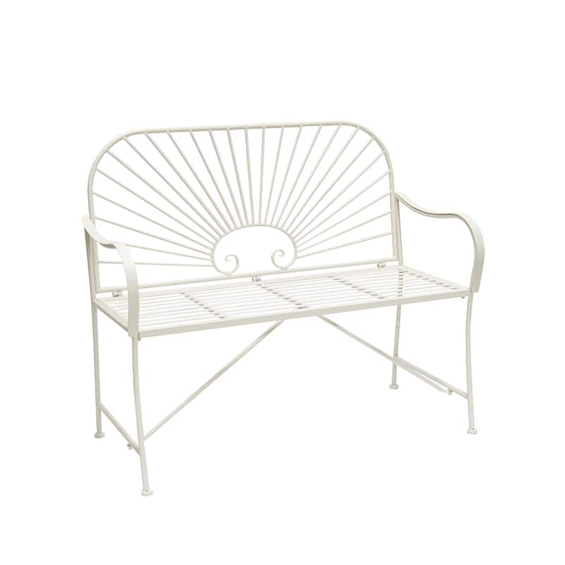 XBrand 44"L Iron Sun-Patterned Seat for Two Indoor/Outdoor Bench - White