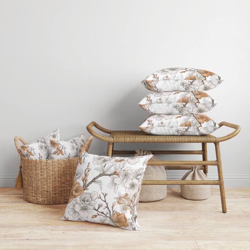Petal Poetry Faux Suede Reversible Throw Pillow White and Orange