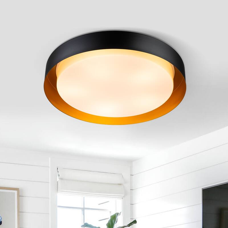 Modern Minimalist 2/3/5-Lights Metal Shaded Drum Flush Mount Ceiling Light - 5-Light 23.6 inch - Black