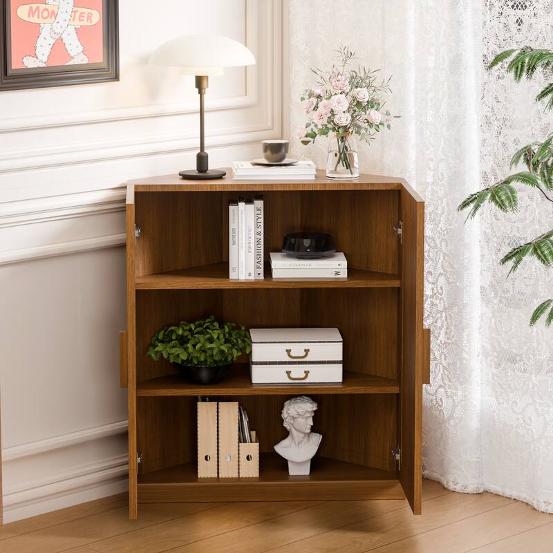 36"H Corner Sideboard Cabinet Free-Standing Corner Storage Organizer