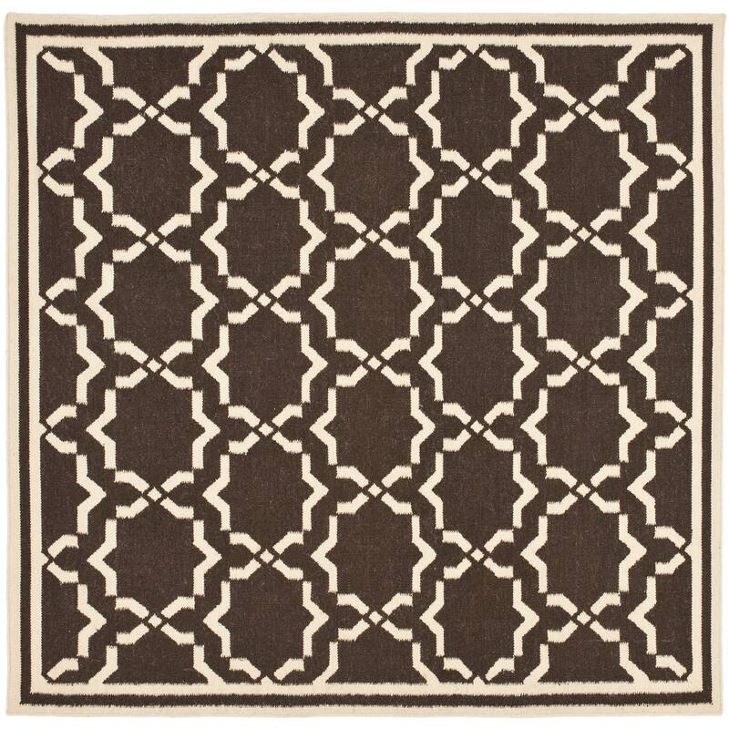 SAFAVIEH Handmade Flatweave Dhurries Everina Modern Moroccan Wool Rug - 8' Square - Chocolate/Ivory