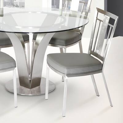 Cleo Contemporary Dining Chair In Grey Leatherette and Stainless Steel (Set of 2)