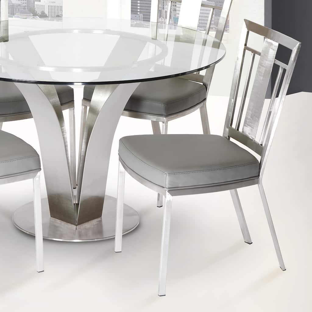 Cleo Contemporary Dining Chair In Grey Leatherette and Stainless Steel (Set of 2)
