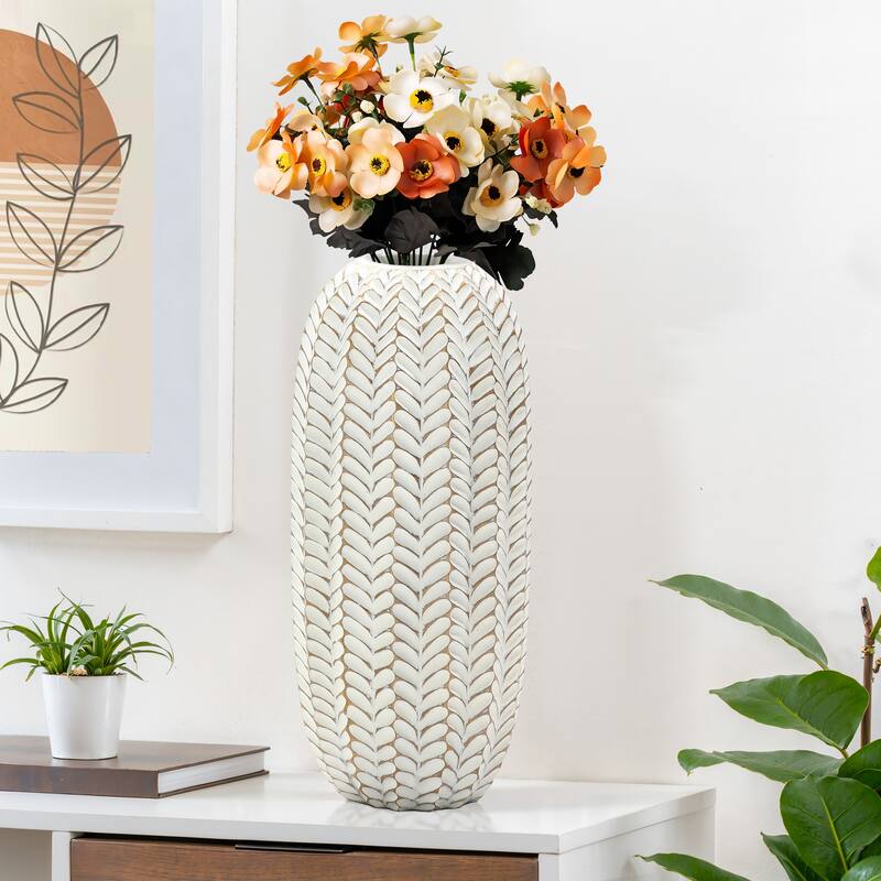 Modern White with Gold Geometric Pattern Polyresin Vase