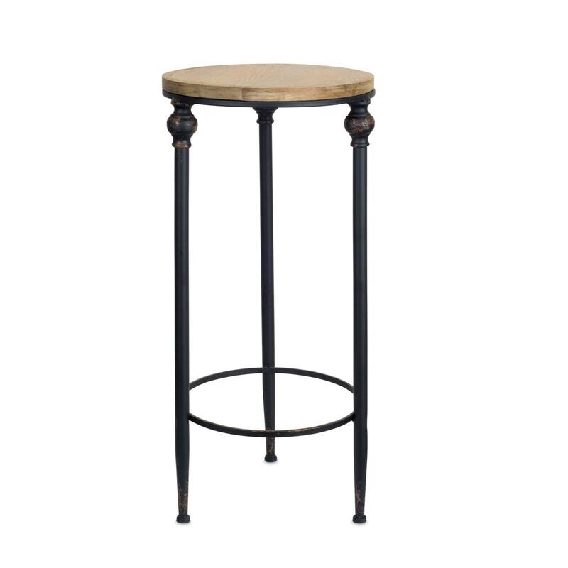 HomeRoots Set Of Two 12" Black And Brown Solid Wood Round End Tables - 15