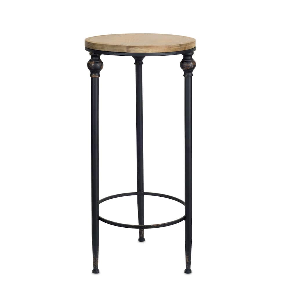 HomeRoots Set Of Two 12" Black And Brown Solid Wood Round End Tables - 15