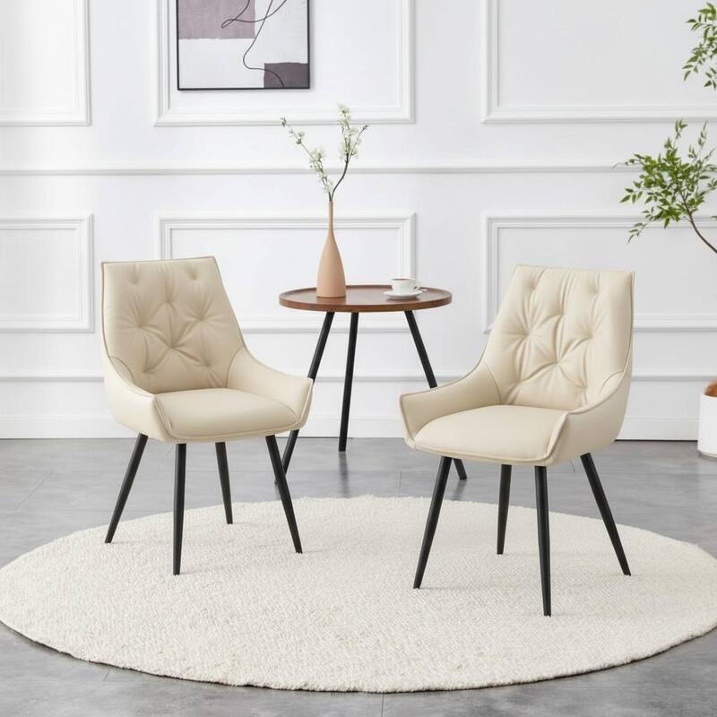 Set of 2 Side Chair Dining Chair Kitchen Chair Leather Chair Flat Back Upholstered Chair Off White Chair