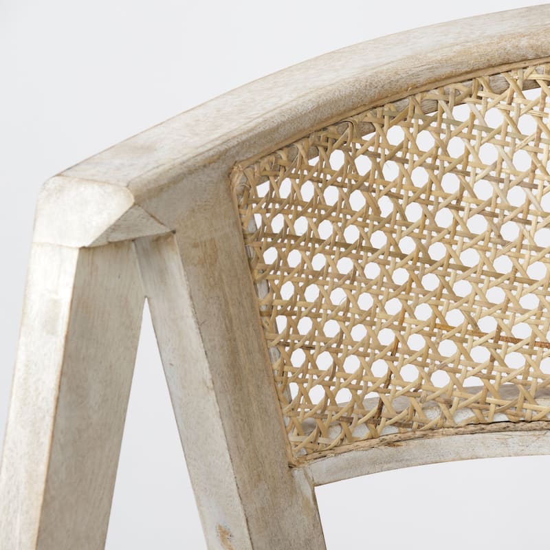 Tabitha Beige Fabric and Rattan Seat with Blonde Solid Wood Frame Counter Stool