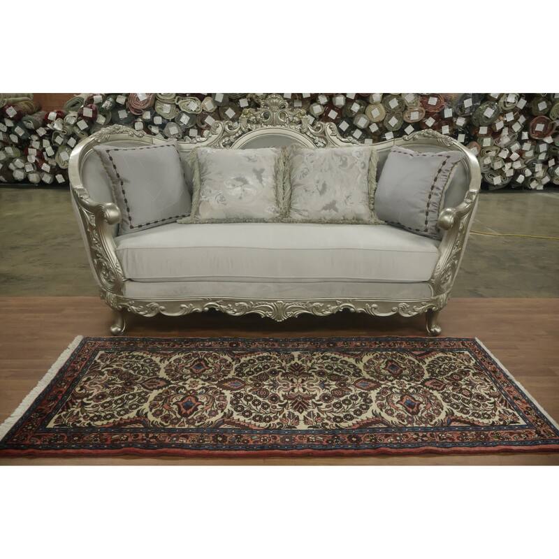 Hand Knotted Oriental 100% Wool Carpet Traditional Tribal Beige & Ivories Hamedan Runner Rug - 6' 8'' X 2' 10''