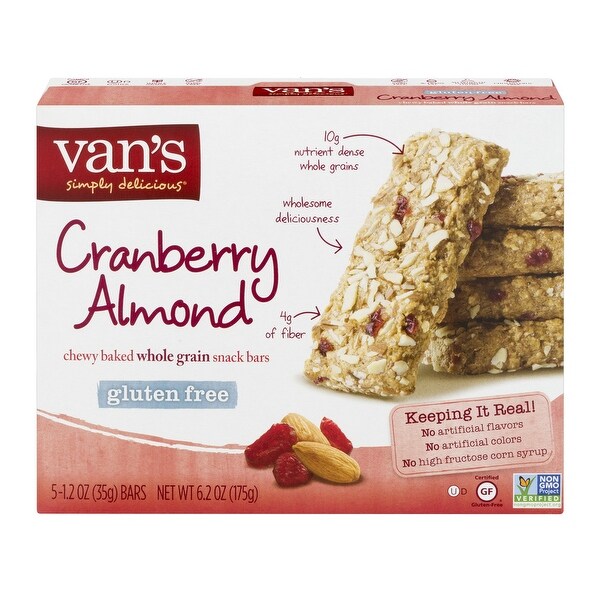 Van's Natural Foods Gluten Free Snack Bars - Cranberry Almond - Case of 6 - 1.2 oz.