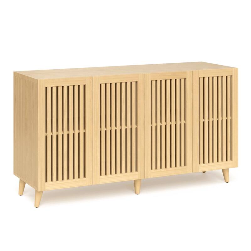63" Sideboard Storage Cabinet with Slatted Doors, Modern Buffet Credenza for Dining Room & Entryway