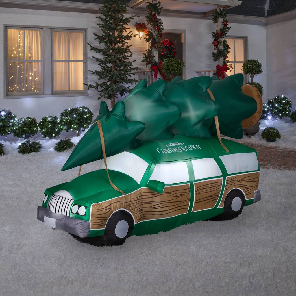 Gemmy Christmas Airblown Inflatable NLCV Station Wagon w/Tree w/LEDs Scene WB, 5 ft Tall, green