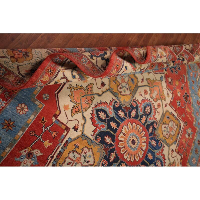 Vegetable Dye Heriz Serapi Area Rug Handmade Orange Wool Carpet - 9'2" x 11'10"