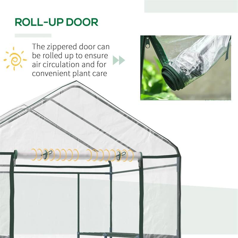 Clear Plastic Steel Frame Walk-In Greenhouse with Shelves and Cover - Clear-56.25" L x 56.25" W x 76.75" H