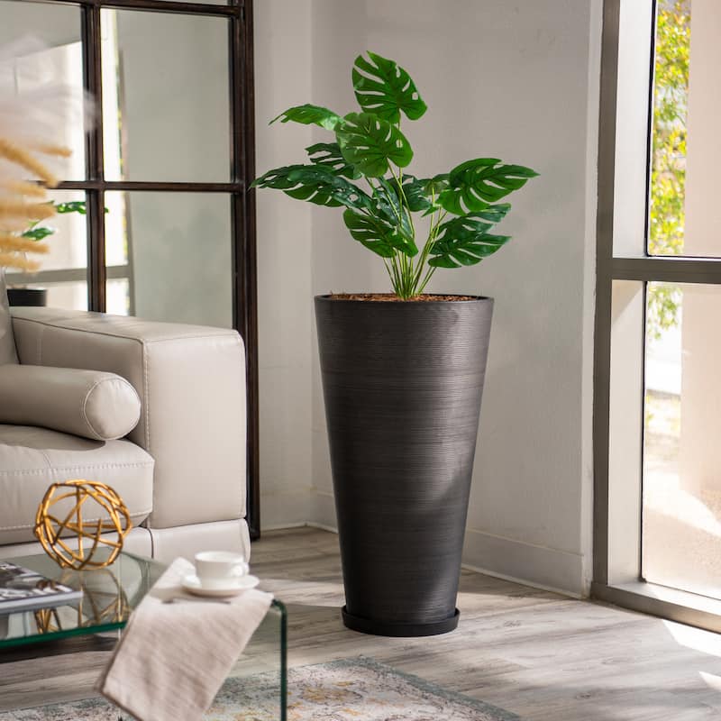 XBrand Modern 28-Inch Tall Round Planter, Modern Tapered Planter Perfect for Indoor & Outdoor Planter, Patio Décor