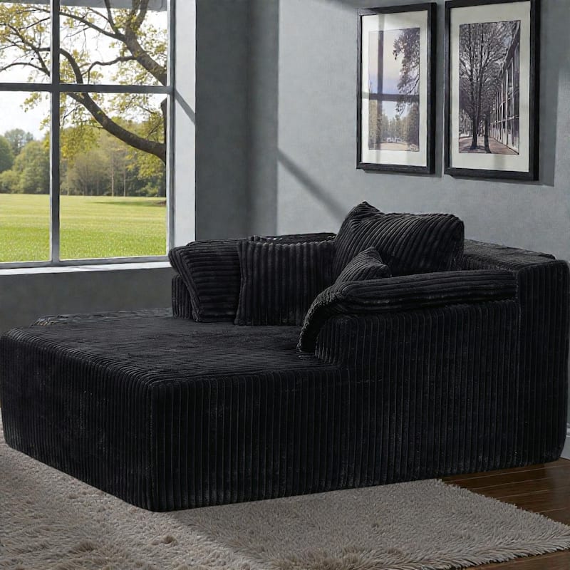 60 Inch Chaise Lounge Chair Indoor, Oversized Corduroy Boneless Sofa Bed with Deep Seat, No Assembly Required