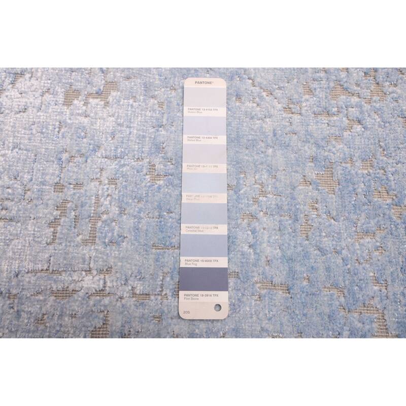 ECARPETGALLERY Hand-knotted Legacy Light Denim Blue Silk, Wool Rug - 2'8 x 8'11