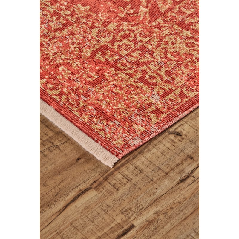 Tessina Distressed Ornamental Rug, Red/Gold/Orange, Area Rug