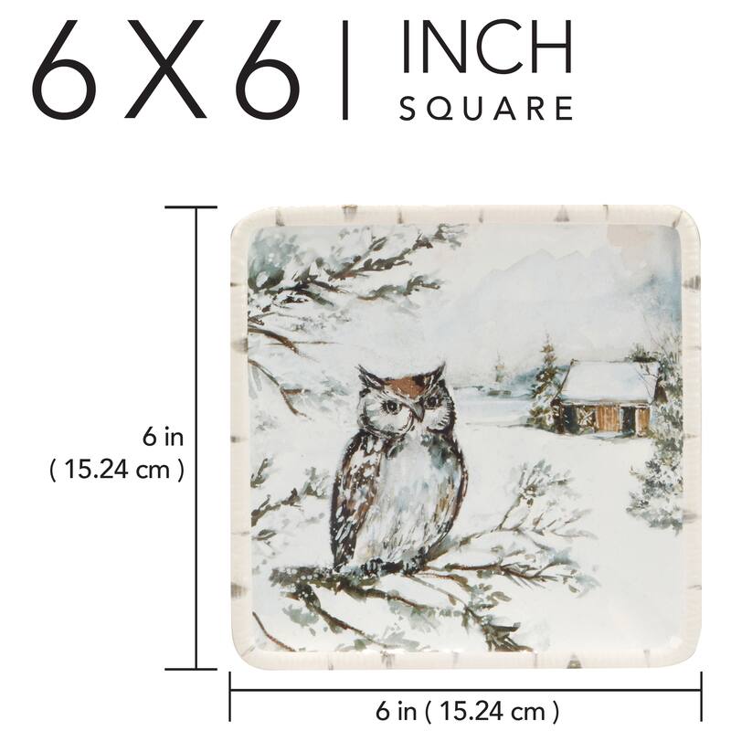 Certified International Winter Frost 6" Canape/Luncheon Plates, Set of 4 - 6" x 6" x .75"