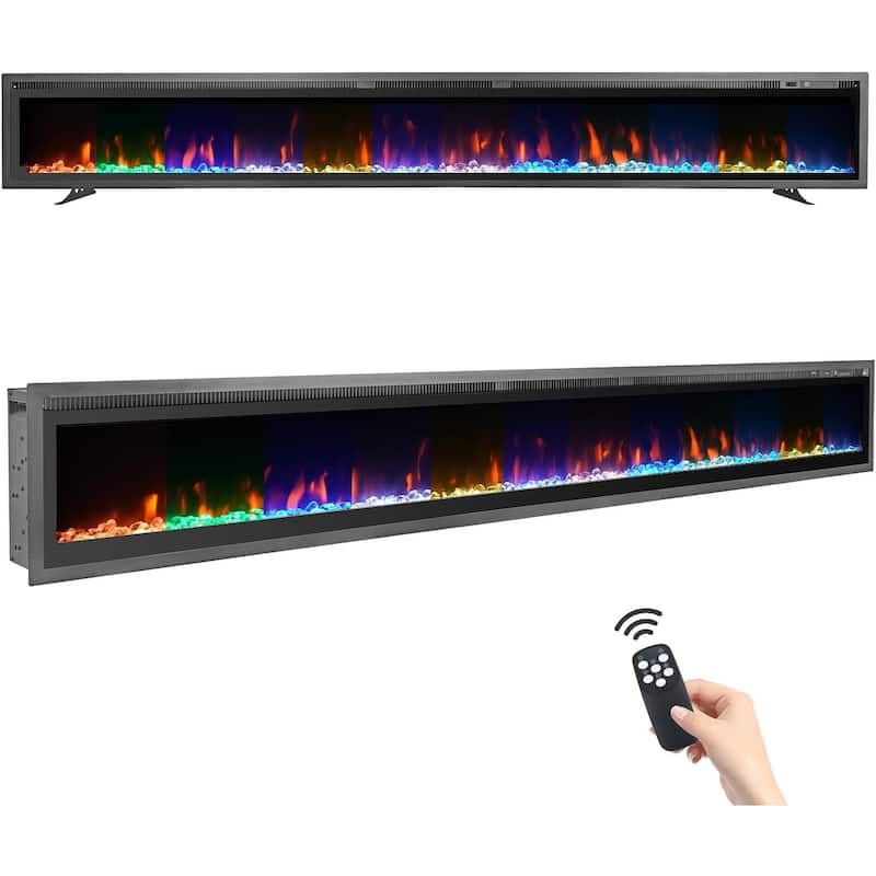 100'' Electric Fireplace Inserts, Recessed and Wall Mounted Fireplace with Timer, Remote Control, Adjustable LED Flame - 100"
