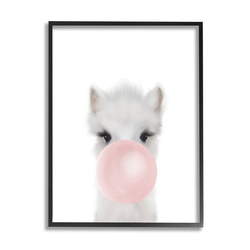 Stupell Baby Woodland with Pink Bubble Gum Framed Giclee Art Design By Leah Straatsma - 16 x 20 - Black