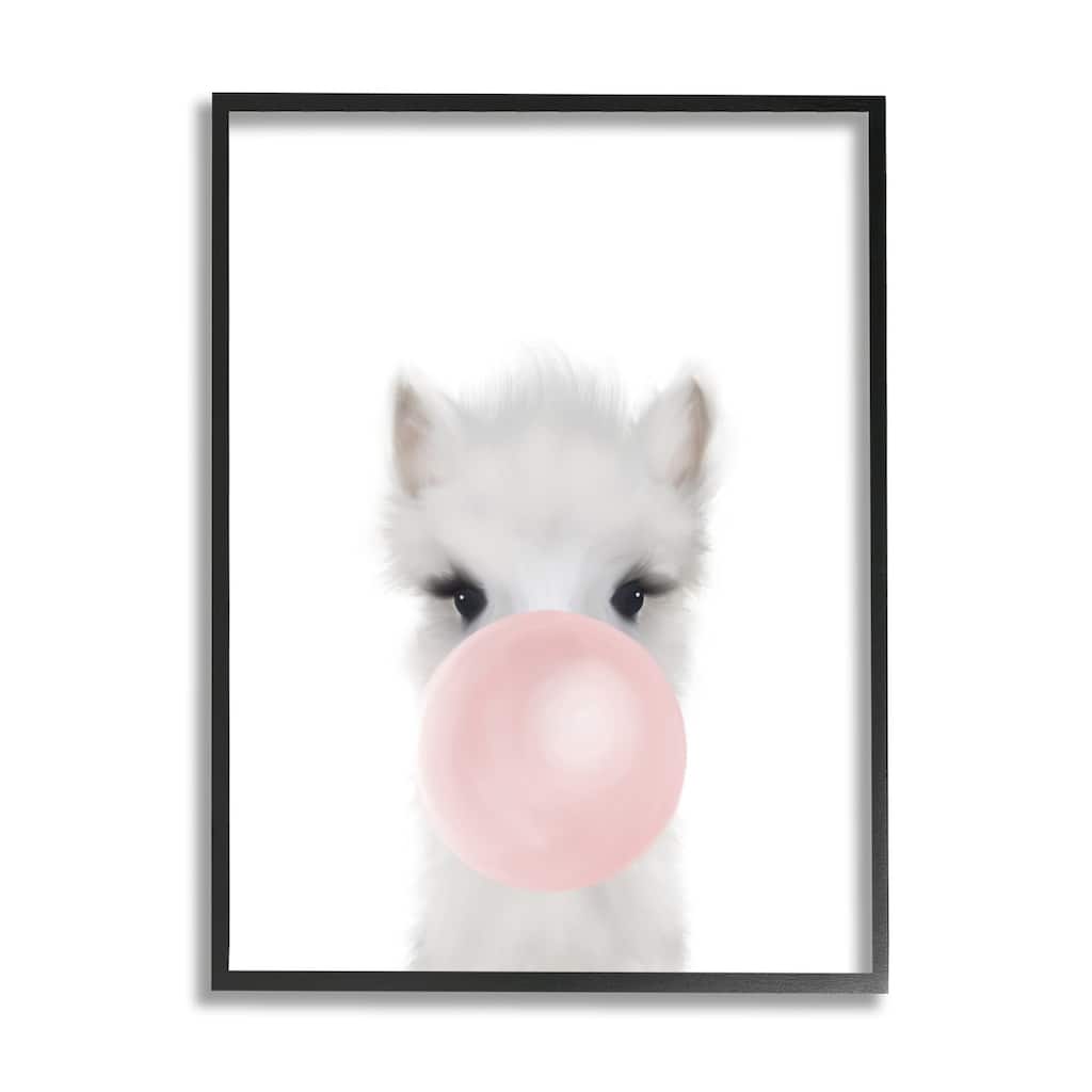 Stupell Baby Woodland with Pink Bubble Gum Framed Giclee Art Design By Leah Straatsma