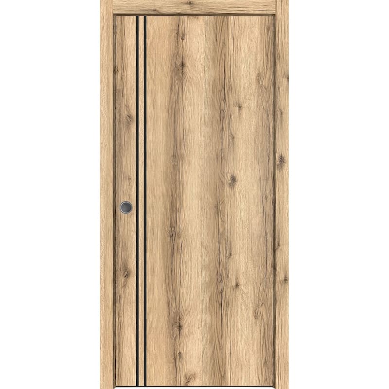 French Pocket Door 28 x 80 with Planum 0016 Oak with Kit Trims Rail - 42" x 80"