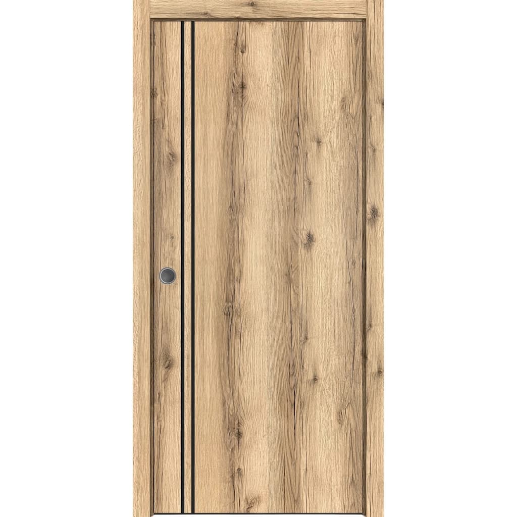 French Pocket Door 28 x 80 with Planum 0016 Oak with Kit Trims Rail