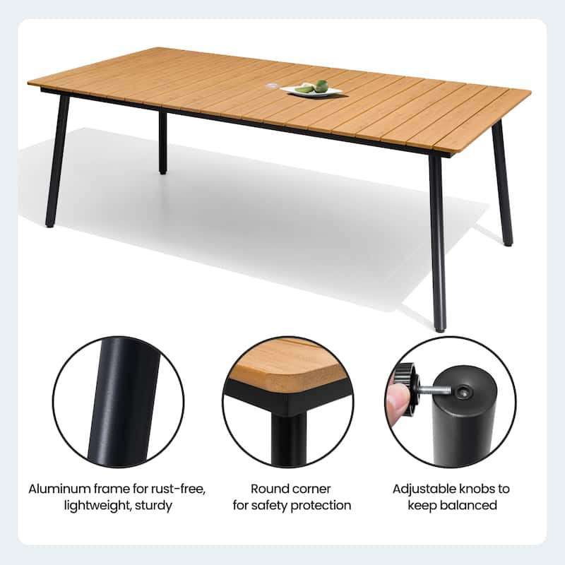 Crestlive Products Outdoor Rectangle Aluminum Dining Table with Umbrella Hole