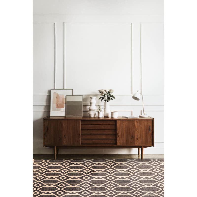 ECARPETGALLERY Flat-Weave Palas Denizli Black, White Kilim - 5'4 x 7'8