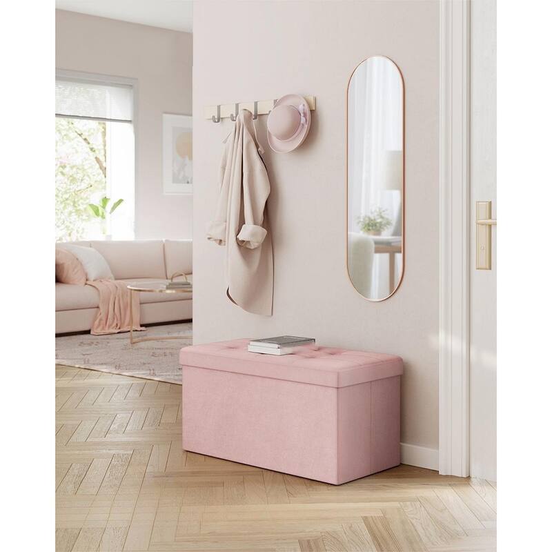 Velvet Padded Storage Ottoman Bench with Foldable Design and Hidden Compartment for Living Room or Bedroom