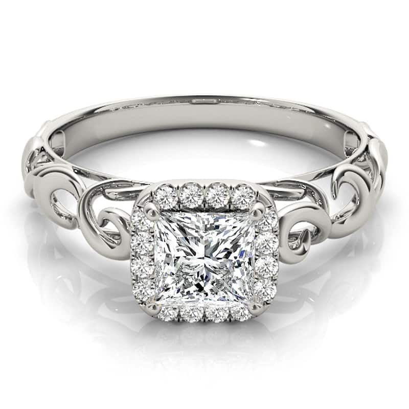 Auriya 14k White Gold Lab Grown Princess Diamond Halo Engagement Ring 0.50 to 5.00 ct. tw. (F-G VS)