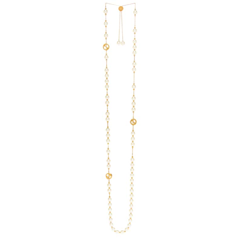 Gucci Interlocking Long Pearl Necklace - Gold-tone - Gold-tone