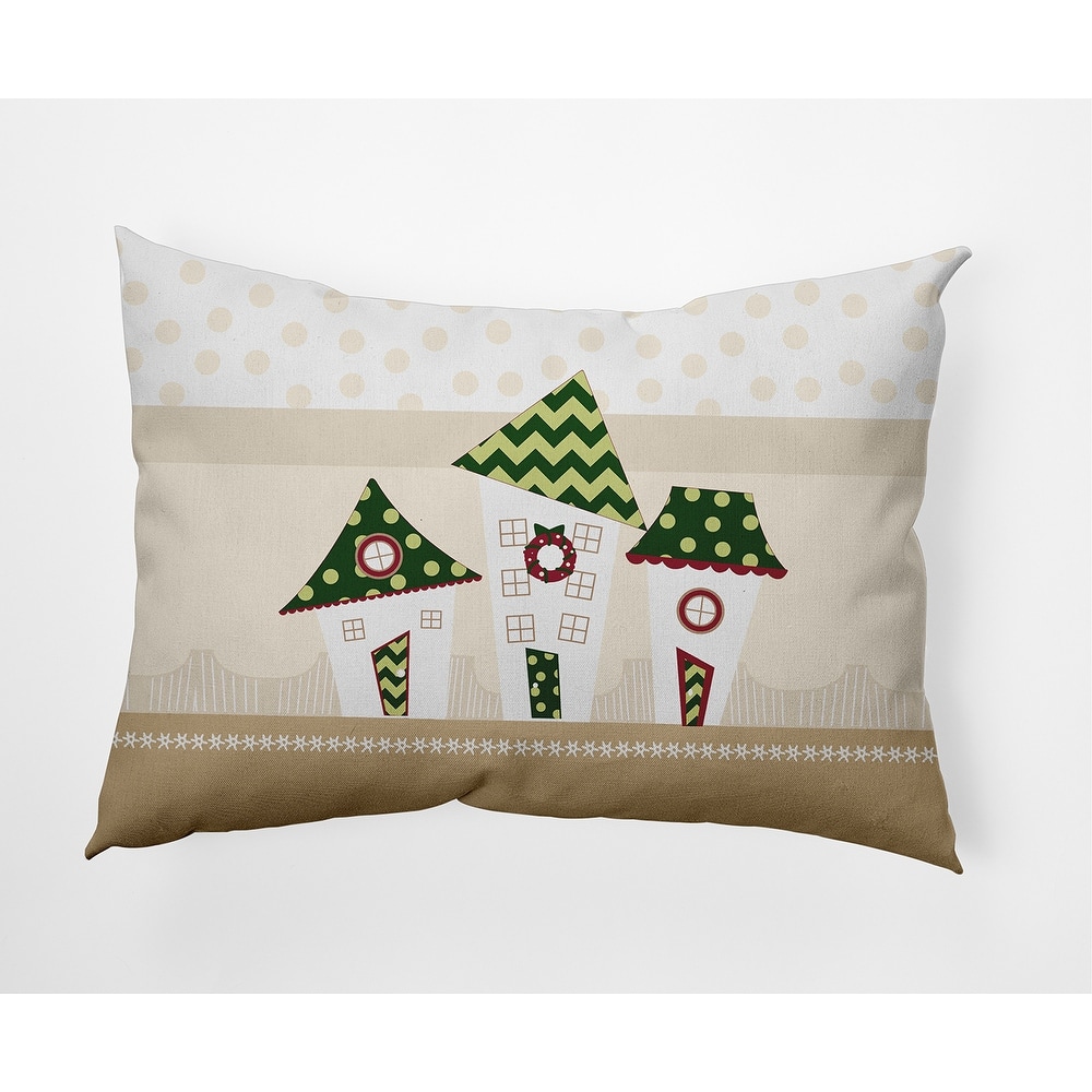 Coastal Houses Christmas Soft Spun Polyester Decorative Throw Pillow