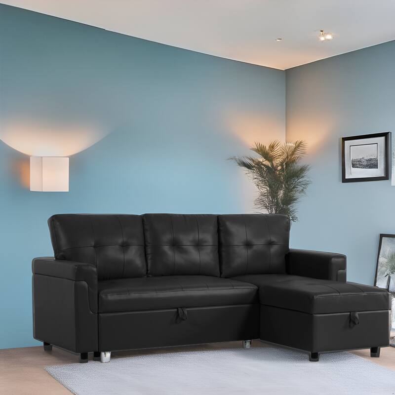 Reversible L-Shape Sleeper Sectional Sofa with Storage, Modern Convertible Sofa Bed for Living Room
