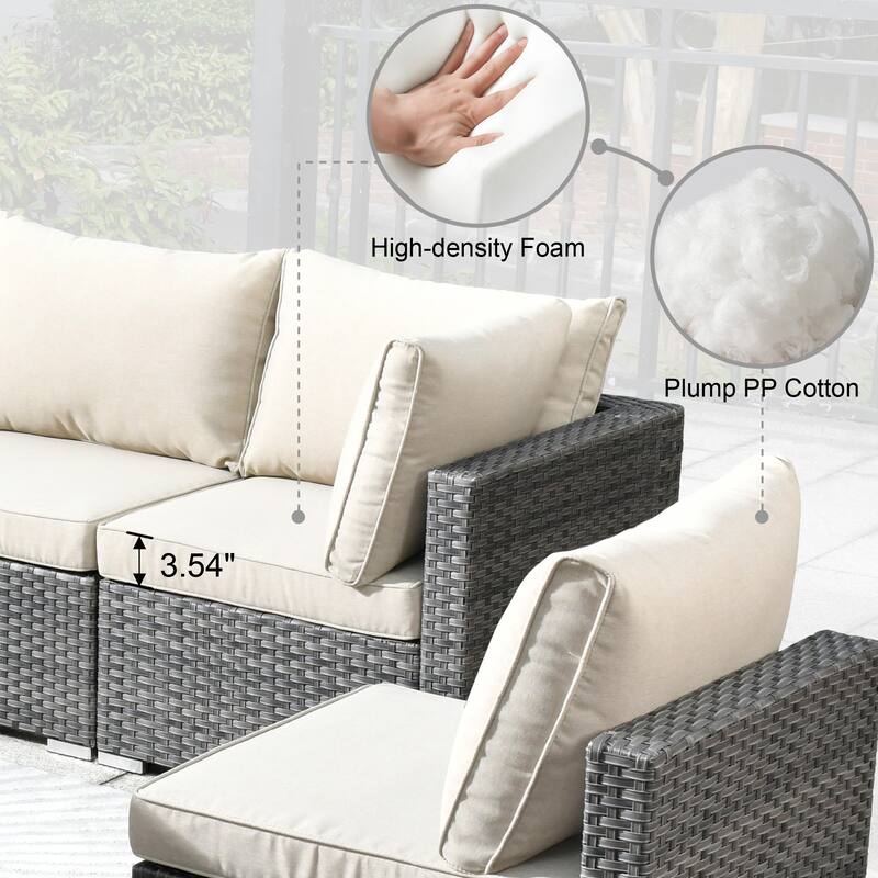 HOOOWOOO 9-piece Grey Wicker Patio Outdoor Sectional Set with Swivel Rocking Chair