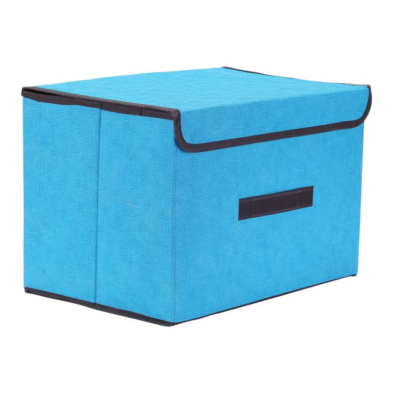 Collapsible Fabric Storage Bin Basket with Lid and Handle, Storage Cube for Shelves Closet Organizing Clothes Books - Blue - 14*9*9.5in
