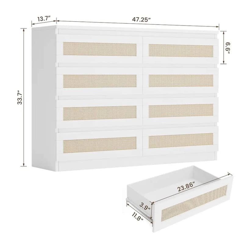 8 Drawer Rattan Double Storage Dresser for Bedroom